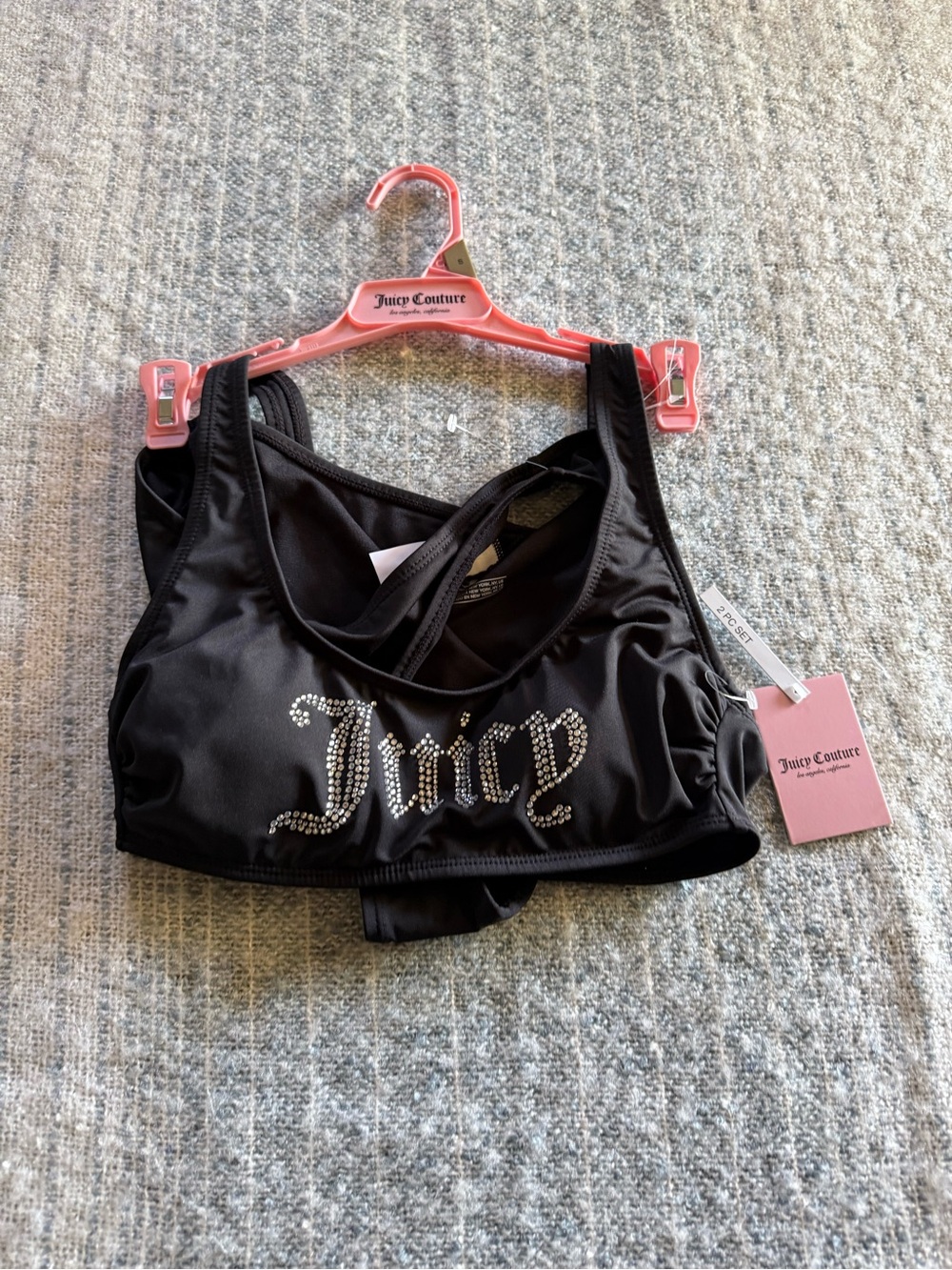 Juicy Couture Rhinestone Bralette &extra High Leg Cheeky Bottom Swimsuit S Black